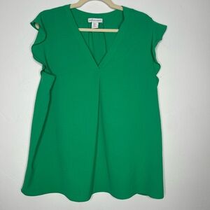 cupcakes & cashmere Emerald Ruffle Sleeve Blouse V Neck Spring Summer Office XL